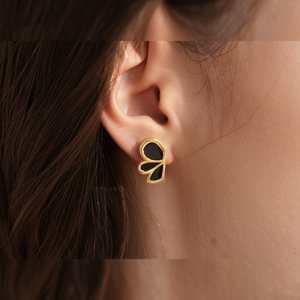 Fashion <b>Stud</b> <b>Earrings</b> 316L Stainless Steel PVD Gold Plating <b>Black</b> Enamel Minimalist Design - Product Image 1