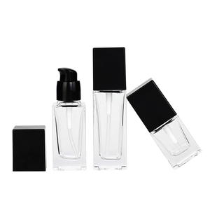 Fábrica de lujo vacío 15ml 20ml 30ml 40ml cuadrado transparente cosmético loción botella de base líquida de vidrio con tapa de bomba tapa Capd - Product Image 1