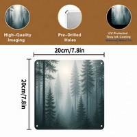 Misty Pine Ormanı Alüminyum Panel Boyama Metal Duvar Sanatı Dekor Alüminyum Sanat Baskısı Kare 20 cm