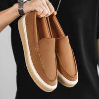 Mocassins en daim pour hommes, chaussures décontractées à enfiler, semelle plateforme en jute, légères et respirantes, chaussures de conduite plates pour hommes, usage quotidien
