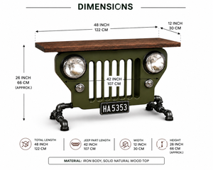 Table console industrielle vintage inspirée des Jeeps, avec plateau en bois, meubles de style automobile pour salon et bureau - Product Image 2
