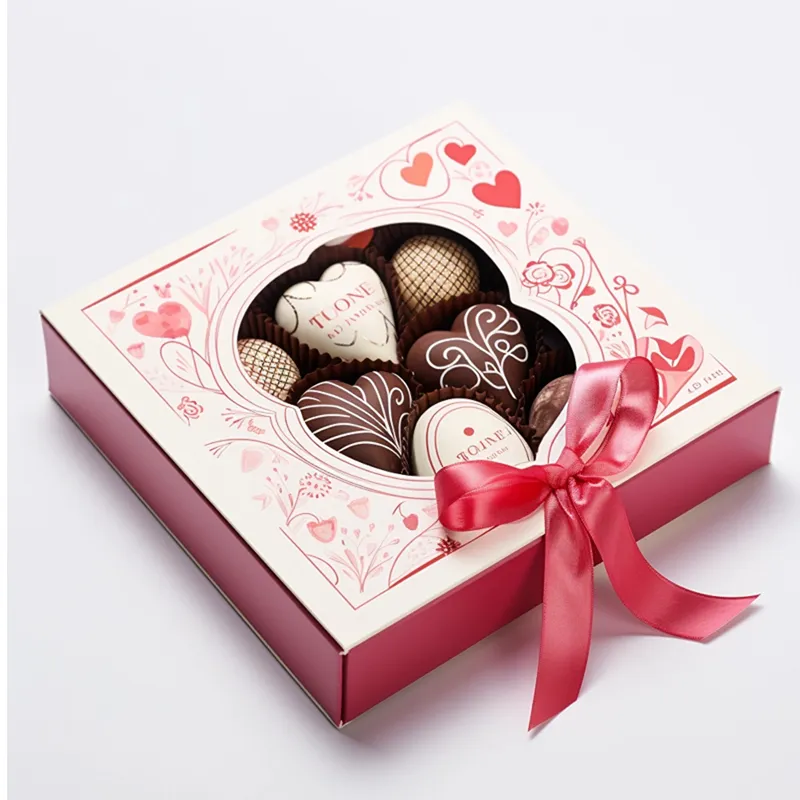 사용자 정의 발렌타인 데이 럭셔리 사용자 정의 로고 초콜릿 상자 사탕 포장 선물 상자 발렌타인 리본 초콜릿 상자