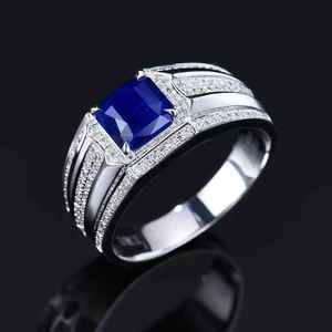Anillo de lujo SGARIT Sri Lanka con zafiro azul natural de 2.41 ct, oro de 18k, diamantes naturales de 122 piezas y 0.305 ct, certificado NGTC, joyería para hombre. - Product Image 3