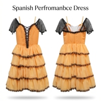 Robe de ballet romantique à volants en dentelle orange et noire La Esmeralda, costume de scène professionnel, corset, tutu de ballet style gitane
