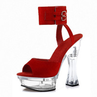 Chaussures de Modèle Sandales 14cm Bout Ouvert Plateforme de Danse sur Poteau Pantoufles Taille 46 Mode Danseuse Exotique Sexy Fétiche Paillettes Rose