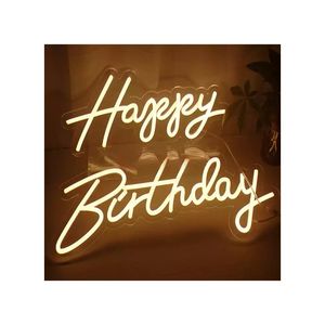 Enseigne néon LED transparente en acrylique personnalisable avec logo Joyeux Anniversaire, décoration murale, panneau lumineux pour fête, cadeau créatif - Product Image 1