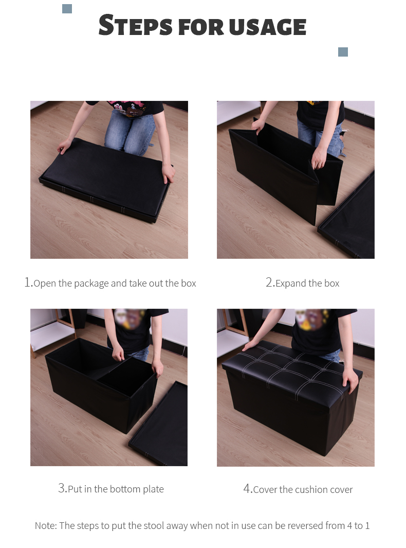 Large-capacity Folding Storage Stool With Buttons Storage Bench  For Bedroom Leather Ottoman