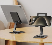 Support de téléphone et tablette pliable en métal anti-vibration, rotatif à 360°, réglable, pour bureau