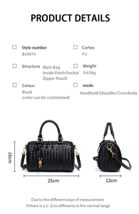 Trendy Lady <strong>Handbag</strong> with Knitted Design Large Capacity Single Shoulder Microfiber Leather Bag Pillow Tote Zipper Closure - Product Image 6