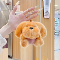 Porte-clés en peluche chien à grosse tête en salopette, mignon, style dessin animé, pendentif de sac, breloque de sac à dos, jouet pour machine à griffes, cadeau, vente en gros
