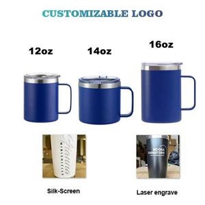 Mug de voyage isotherme en acier inoxydable à double paroi de 12 oz avec poignée, logo personnalisé - Product Image 4