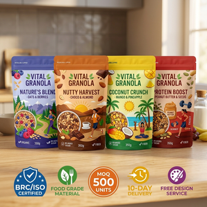 Bolsa biodegradable personalizada con cierre vertical para dulces, cereales, galletas, palomitas de maíz, alimentos dulces, a prueba de olores, bolsa de embalaje de papel de aluminio puro. - Product Image 4