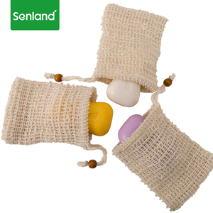 wholesale natural customised drawstring custom logo hemp cotton sisal soap saver bag mesh bags