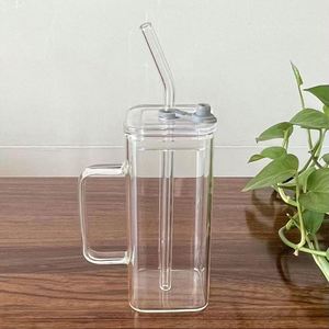 Vaso Cuadrado de Vidrio Transparente Sublimado en Rosa, Azul, Verde y Amarillo con Tapa y Pajita para Agua, Bebidas, Jugos y Bebidas Heladas de 15 oz - Product Image 4