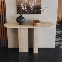 Table console en travertin naturel, forme organique faite à la main, table console en pierre beige pour hôtel