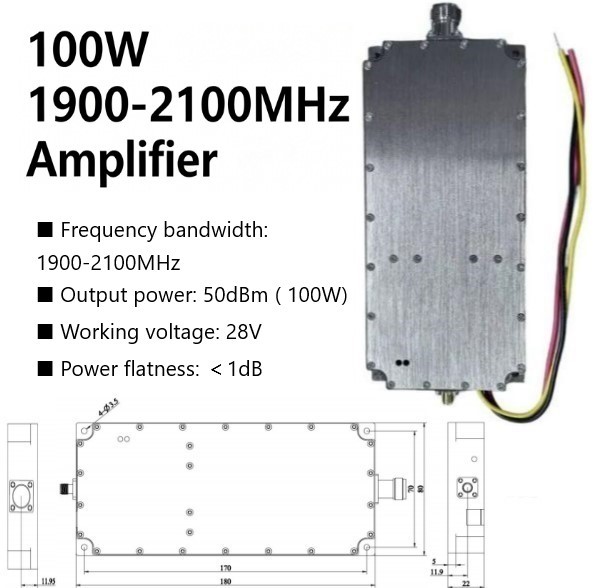 100W 1900-2100MHz RF Power Amplifiers GAN Amplifier 50dBm 100W 2000MHz 2GHz Power Flatness <1dB 100W PA Wireless Module