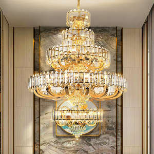 Candelabro de cristal K9 de 33 luces moderno, nuevo estilo, lámpara de escalera larga dorada grande para Villa Banque Hall, interruptor de Control, forma redonda - Product Image 3