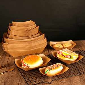 Wholesale Food Grade <b>Kraft</b> Paper Boat Tray Disposable Oil Proof Paper Food Boat <b>Box</b> for Hot Dog Burger Fries Snacks Custom Logo - Product Image 2