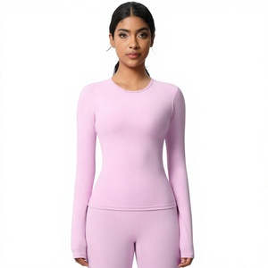 Women's Long Sleeve Crew <b>Neck</b> Yoga Set Solid <b>Light</b> Purple Athletic Top And Leggings Wholesale Custom LOGO Print Design Supplier - Product Image 1