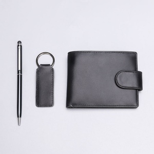 2021 Hot Selling Genuine Leather Men's <b>Wallet</b> Gift Set with <b>RFID</b> <b>Blocking</b> Open Closure Short Design-Customized for Husband - Product Image 3