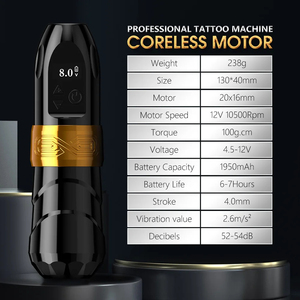 เครื่องสักไร้สายแบบดิจิตอล Ambition 2400mAh พร้อมหน้าจอแสดงผล ระยะชัก 4 มม. สำหรับงานศิลปะบนร่างกาย - Product Image 6