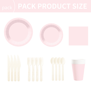 DAMAI – Ensemble de vaisselle jetable rose clair en papier pour fêtes, assiettes de 7 et 9 pouces, gobelets en papier, couverts et serviettes - Product Image 6