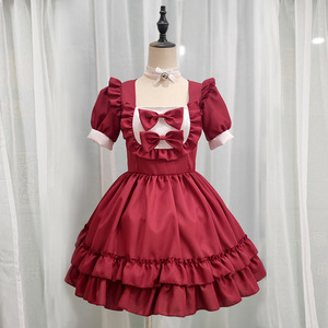 Nouvelle tenue de femme de chambre rouge, costume de cosplay Lolita pour les conventions d'anime, robe de princesse grande taille, uniforme de travail de café, robe de fête - Product Image 1