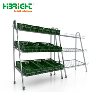Zware, dubbelzijdige aluminium buis mobiele supermarkt/kruidenierswinkel fruit- en groentepresentatiestand met 3 planken, vrijstaand