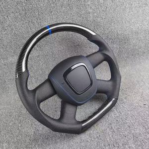 Volant en cuir et fibre de carbone haut de gamme personnalisable pour <span class=keywords><strong>Audi</strong></span> A3 A4 B8 A5 8T A6 C7 Q5 8R, fabrication forgée, marqueur d'alignement <span class=keywords><strong>bleu</strong></span> - Product Image 4