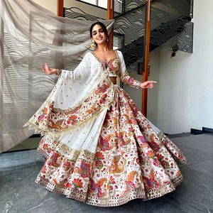 Ensemble Lehenga Traditionnel Indien et Pakistanais Brodé pour Femme, Robe en Mélange de Soie, Blouse, Dupatta en Tulle, Longueur Ras du Sol, Coupe Ample, Livraison Rapide - Product Image 1