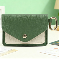 Dompet Minimalis Chic dengan Gantungan Kunci untuk Wanita Pria Kulit PU Bertekstur Dua Warna Tipis untuk Kartu Kredit Logo Kustom