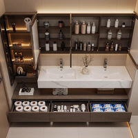 Juerte OEM Miroir de salle de bain mural moderne en bois massif, étanche, sur mesure, de haute qualité, avec lavabo et robinet en cuivre pour bar domestique