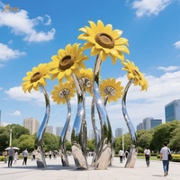 Personnalisé Extérieur Carré Jardin Moderne Métal Plante Statue Géante En Acier Inoxydable Peinture En Aérosol Tournesol Sculpture pour la Décoration Publique