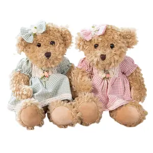 Stuffed Animal Couple Gift Soft Plush Toy Blue Plaid Clothes Bear Suit Wedding Doll Teddy Bear Cute Decoration Custom Packing