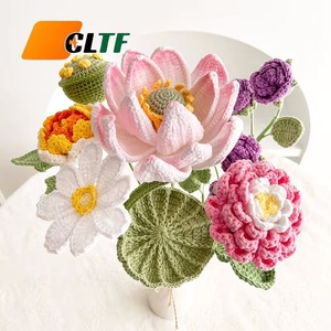 ช่อดอกไม้ถักไหมพรมลายดอกไม้ ดอกบัว ใบไม้ กุหลาบ ดอกโบตั๋น ของขวัญวันแม่ วันวาเลนไทน์ 2026 ช่อดอกไม้โครเชต์ ขายดีบน AMZ - Product Image 1