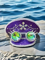 Chapeau de capitaine en peluche violet steampunk personnalisé avec sequins et strass, 3 MOQ, pour Burning Man, luxe, unisexe, pour plage et fêtes en extérieur, vente en gros