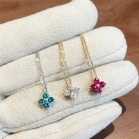Luxuriöse S925 Sterling Silber 14K Vergoldete Mehrfarbige Paraiba Blau Rubinrot Kubisches Zirkonium Vierblättriges Kleeblatt Anhänger Halskette