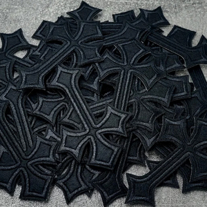 Grosir silang hitam tambalan besi tambalan pakaian bordir Applique patch jahit kustom kualitas tinggi Patch bordir - Product Image 3