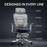 Chaise de bureau ergonomique AOR à dossier haut en maille avec repose-pieds gris, mousse à mémoire de forme, base en alliage d'aluminium robuste, pour le gaming, vente en gros usine