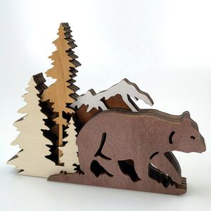 Nuevas artesanías de oso marrón, decoración creativa para el hogar, adornos de talla de bosque de madera hueca multicapa de madera - Product Image 2