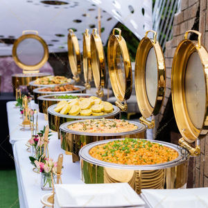 새로운 스타일 스테인레스 스틸 6L 골드 라운드 뷔페 장비 차핑 접시 음식 따뜻한 요리 홈 레스토랑 호텔 뷔페 부품 - Product Image 3