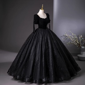 Black Tulle Evening Gown For Women Stage Performance Dress Solid Color Elegant Ball Gown For Solo Singing Hosting Piano - Product Image 2