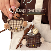 Gantungan Kunci Kain Kotak-kotak, Gantungan Kunci Bentuk Hati yang Lucu, Liontin Tas Tangan Retro yang Menawan, Aksesoris Hadiah untuk Pacar.