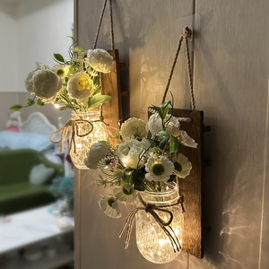 2 lampes murales rustiques en bois de style Mason Jar avec fleurs artificielles tournesol et pivoine, décoration festive de Noël pour le <span class=keywords><strong>salon</strong></span> - Product Image 6