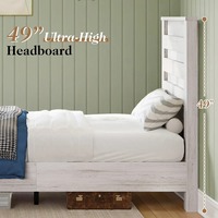 Ensemble de meubles de chambre à coucher en bois blanc de style ferme, ensemble de chambre à coucher king size 2 pièces avec cadre de lit plateforme et commode à 6 tiroirs