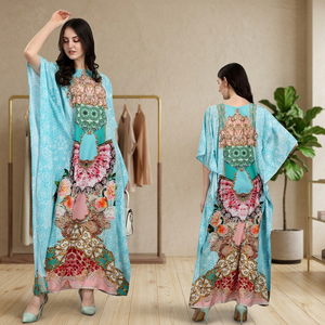 Afreen Dernier Kaftan Fancy exclusif pour femmes Polyester Crepe Digital Print Floor-Length Beachwear Stone Work Inspiré Africain - Product Image 3