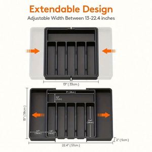 Organisateur de tiroir de cuisine multifonctionnel en plastique PP réglable, gain de place, support extensible pour couverts et argenterie - Product Image 4