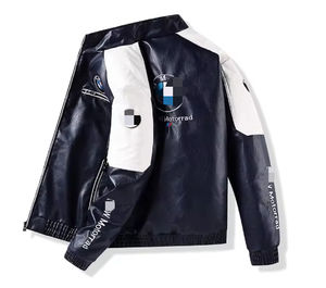 Nuova Giacca Invernale in Pelle Stile Hip Hop per Uomo e Donna in Pelle di Vitello Ricamata con Colletto alla Coreana Logo Frontale Design da Corsa F1 di Lusso Personalizzato - Product Image 3