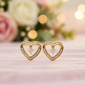 Boucles d'oreilles en forme de cœur plaqué or avec zircon cubique, bijoux fantaisie pour femme, clous en alliage avec pierre taillée en diamant - Product Image 2