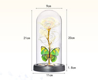 Cadeau pour la Saint-Valentin, rose éternelle sous cloche en verre, lampe LED, fleurs en verre plaquées or 24 carats avec lumières sous cloche en verre
